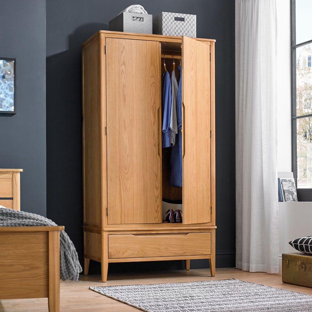 Product photograph of Bresca Scandi Style Oak Double Wardrobe 2 Doors With 1 Bottom Storage Drawer from Choice Furniture Superstore.