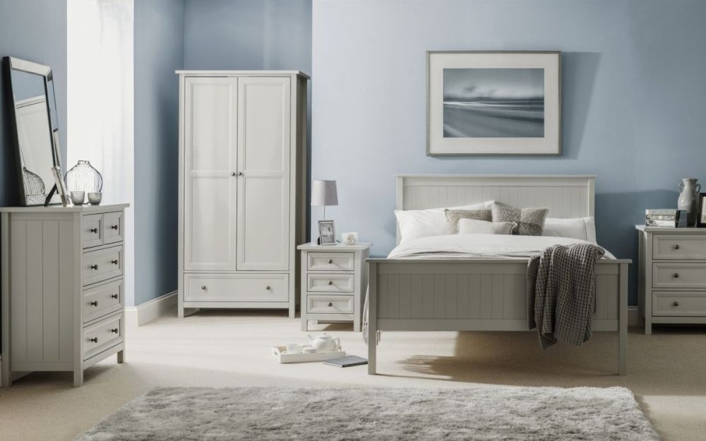 Product photograph of Maine Dove Grey Pine Bedside 3 Drawer Cabinet from Choice Furniture Superstore.