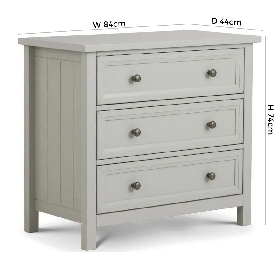 Product photograph of Maine Dove Grey Lacquered Pine 3 Drawer Chest from Choice Furniture Superstore.