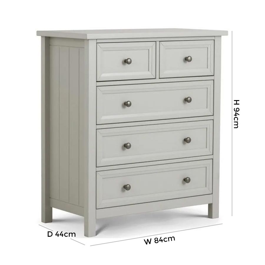 Product photograph of Maine Dove Grey Lacquered Pine 3 2 Drawer Chest from Choice Furniture Superstore.