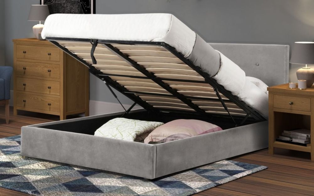 Product photograph of Shoreditch Slate Velvet Fabric Lift-up Storage Bed - Comes In Double And King Size Options from Choice Furniture Superstore.