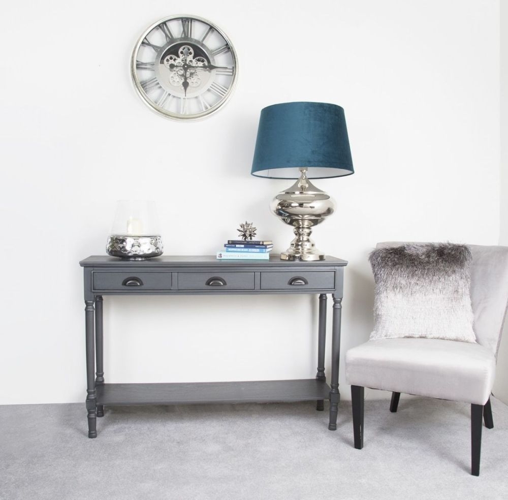 Product photograph of Delta Grey 3 Drawer Large Console Table from Choice Furniture Superstore.