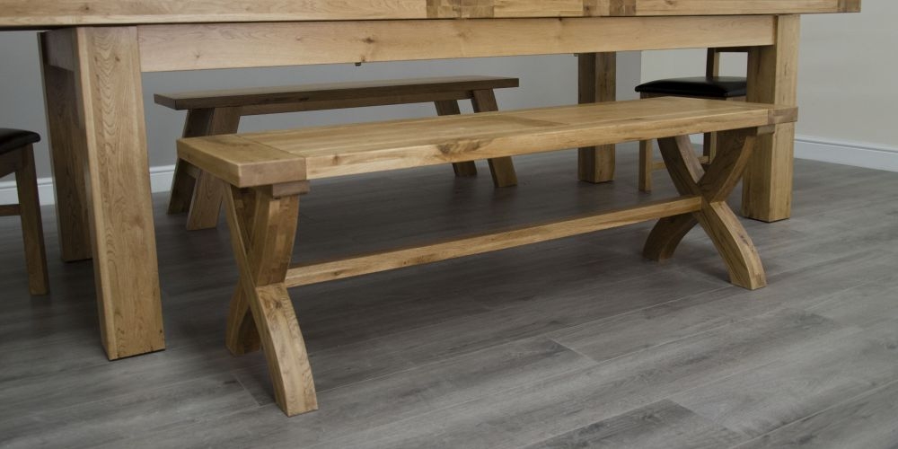 Product photograph of Homestyle Gb Deluxe Oak Cross Leg Dining Bench from Choice Furniture Superstore.
