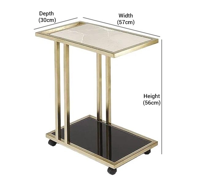 Product photograph of Stone International Tray Marble Accent Table - Black Glass And Satin Brass from Choice Furniture Superstore.