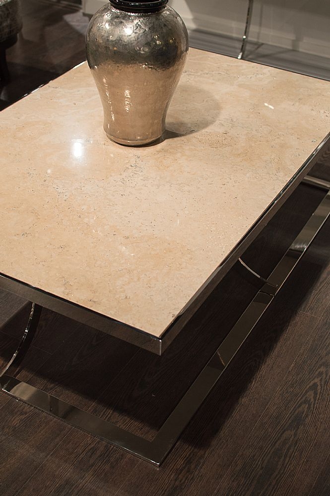 Product photograph of Stone International Aurora Coffee Table - Marble And Polished Stainless Steel from Choice Furniture Superstore.