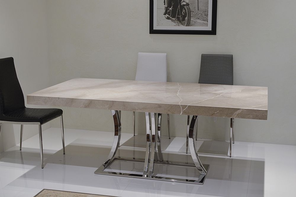 Product photograph of Stone International Aurora Dining Table - Marble And Polished Stainless Steel from Choice Furniture Superstore.
