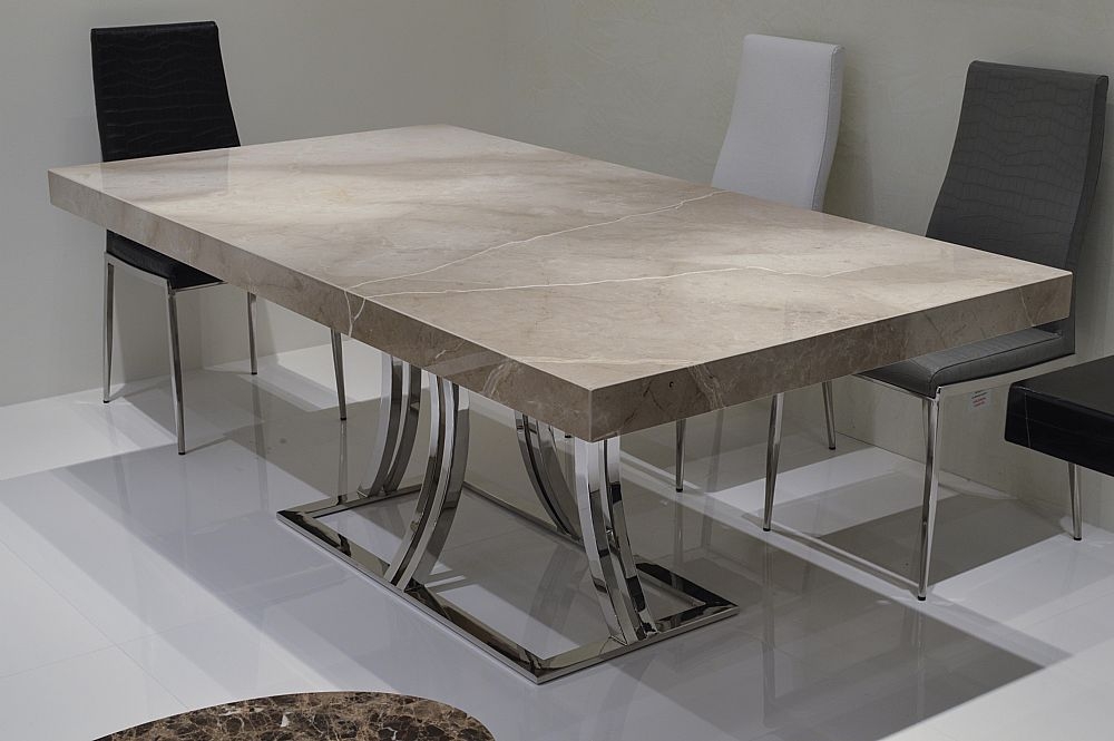 Product photograph of Stone International Aurora Dining Table - Marble And Polished Stainless Steel from Choice Furniture Superstore.