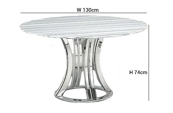 Product photograph of Stone International Aurora Round 4 Seater Dining Table - Marble And Polished Stainless Steel from Choice Furniture Superstore.