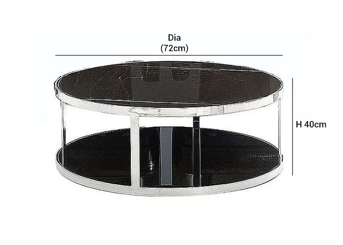Product photograph of Stone International Elba Marble Round Coffee Table - Black Glass And Metal from Choice Furniture Superstore.