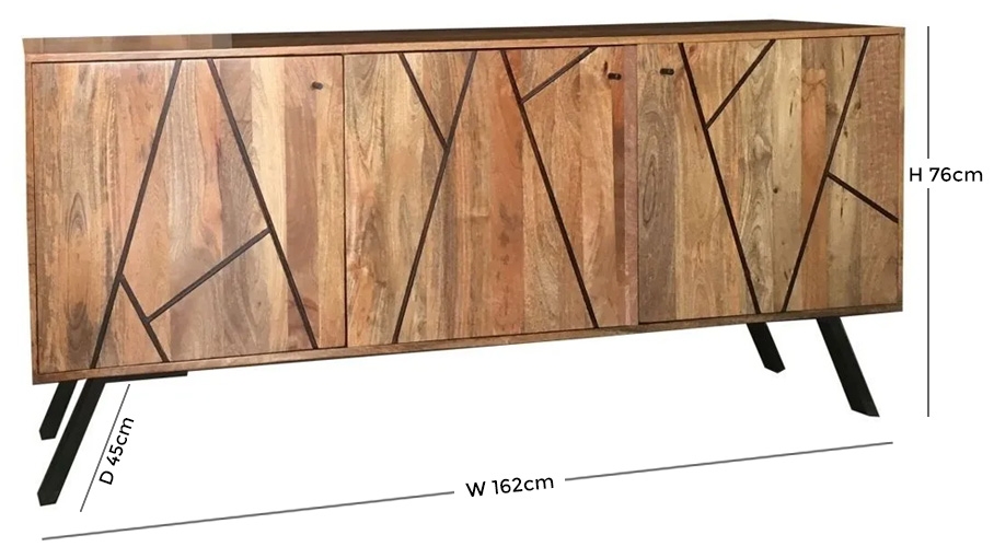 Product photograph of Chamba Mango Wood 160cm Large Sideboard With Geomatric Pattern from Choice Furniture Superstore.