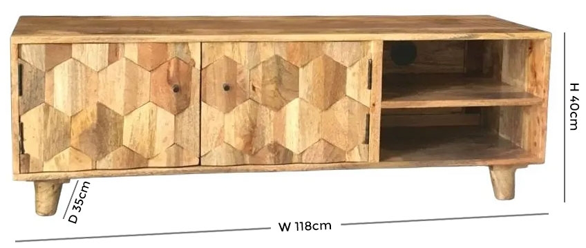 Product photograph of Coonoor Carved Mango Wood 118cm Tv Unit from Choice Furniture Superstore.