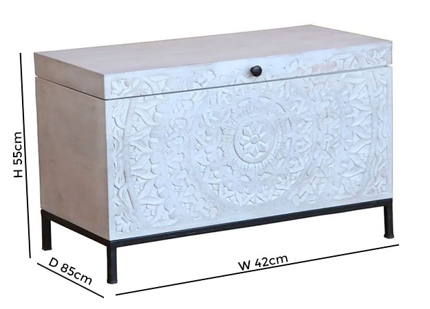 Product photograph of Cuttack White Carved Wood Storage Box from Choice Furniture Superstore.