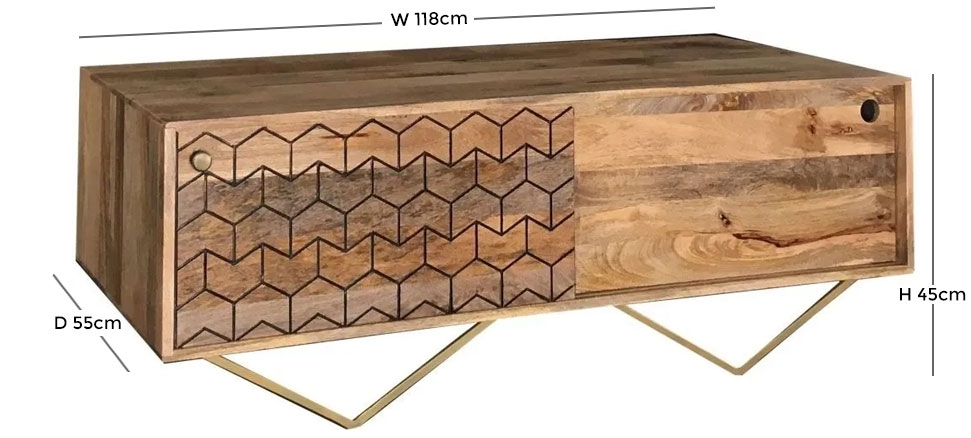 Product photograph of Dalhousie Mango Wood Storage Coffee Table With Geomatric Pattern from Choice Furniture Superstore.