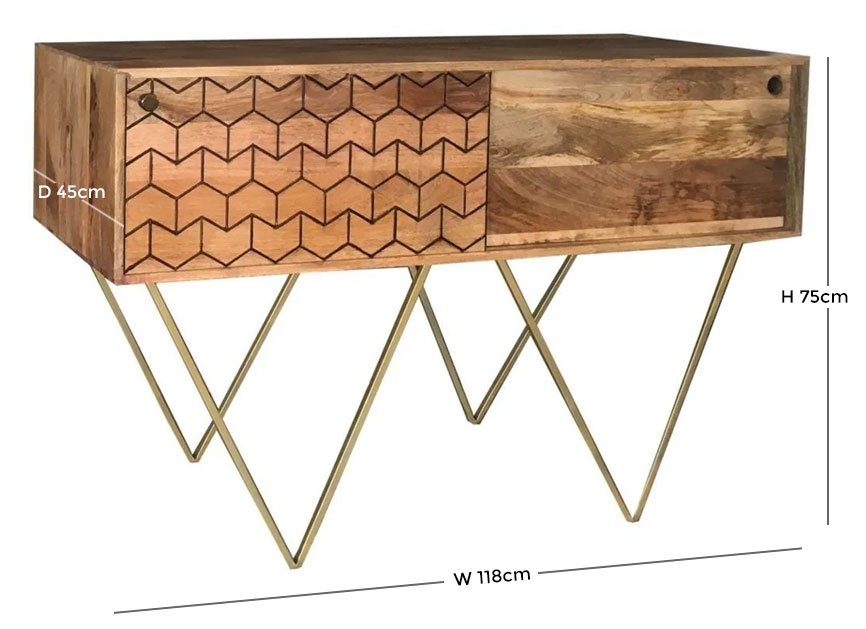 Dalhousie Mango Wood 2 Drawer Console Table with Geomatric Pattern