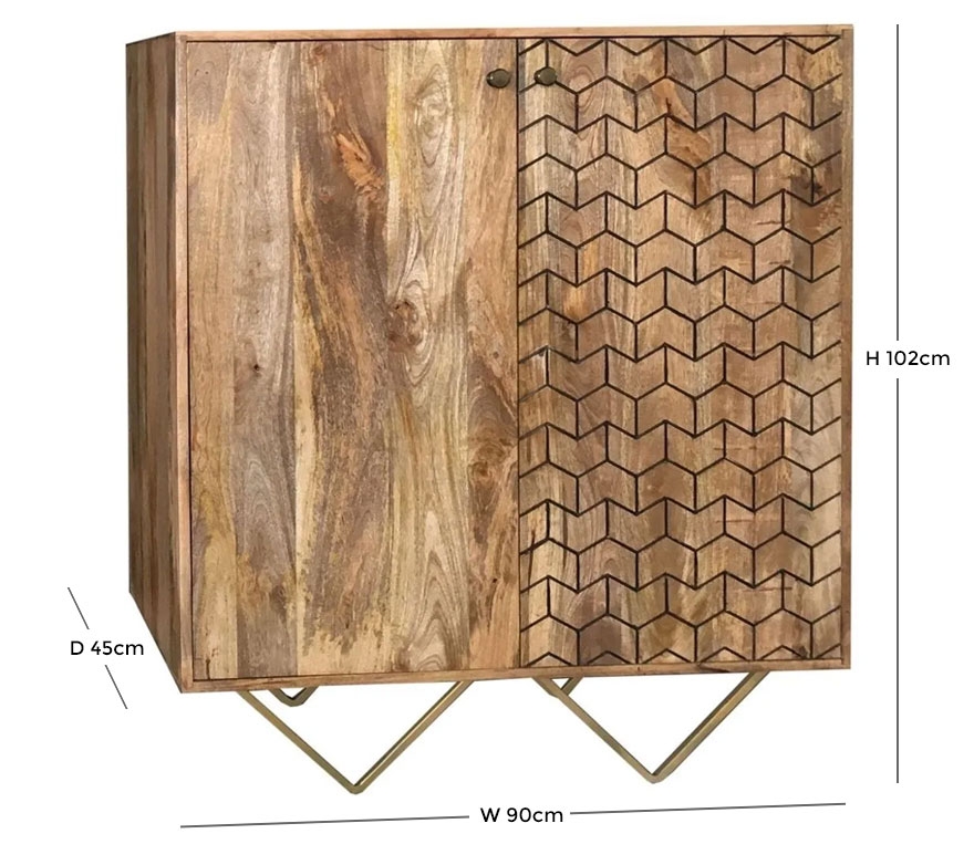 Product photograph of Dalhousie Mango Wood 90cm Small Sideboard With Geomatric Pattern from Choice Furniture Superstore.