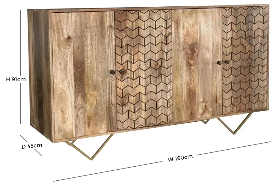 Product photograph of Dalhousie Mango Wood 160cm Large Sideboard With Geomatric Pattern from Choice Furniture Superstore.