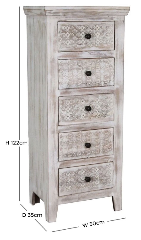 Product photograph of Dehradun Mango Wood 5 Drawer Tall Chest from Choice Furniture Superstore.