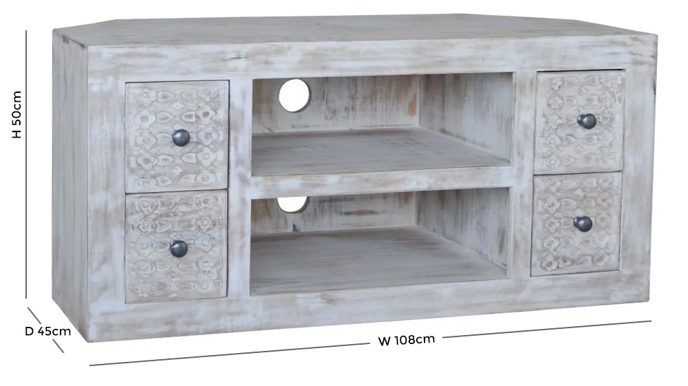 Product photograph of Jaipur Mandakini Mango Wood Large Corner Tv Unit from Choice Furniture Superstore.