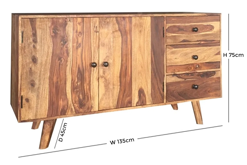 Product photograph of Gangtok Solid Sheesham Wood 135cm Medium Sideboard from Choice Furniture Superstore.