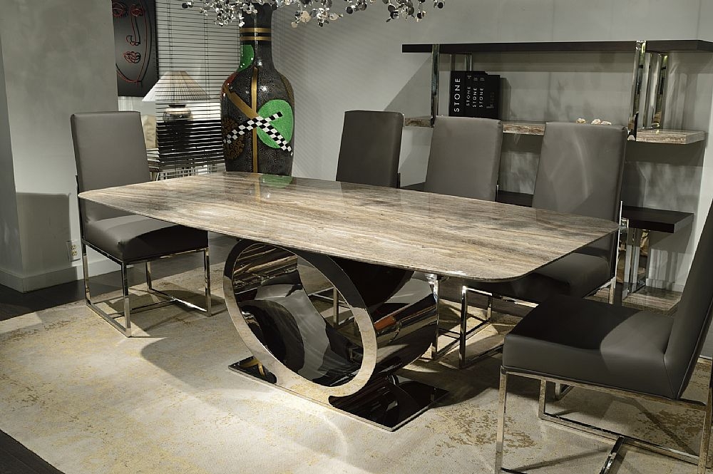Product photograph of Stone International Eye Rounded Top Dining Table - Marble And Metal from Choice Furniture Superstore.