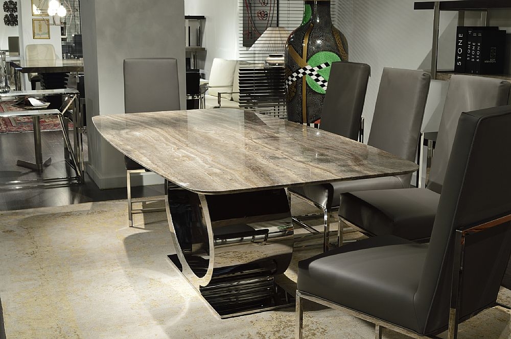 Product photograph of Stone International Eye Rounded Top Dining Table - Marble And Metal from Choice Furniture Superstore.