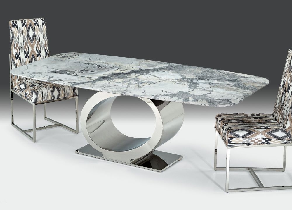 Product photograph of Stone International Eye Boxed Edge Dining Table - Marble And Metal from Choice Furniture Superstore.