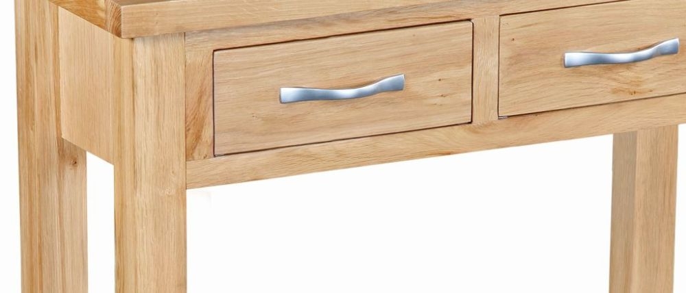 Product photograph of Cameron Natural Oak Small Console Table 2 Drawers For Narrow Hallway from Choice Furniture Superstore.