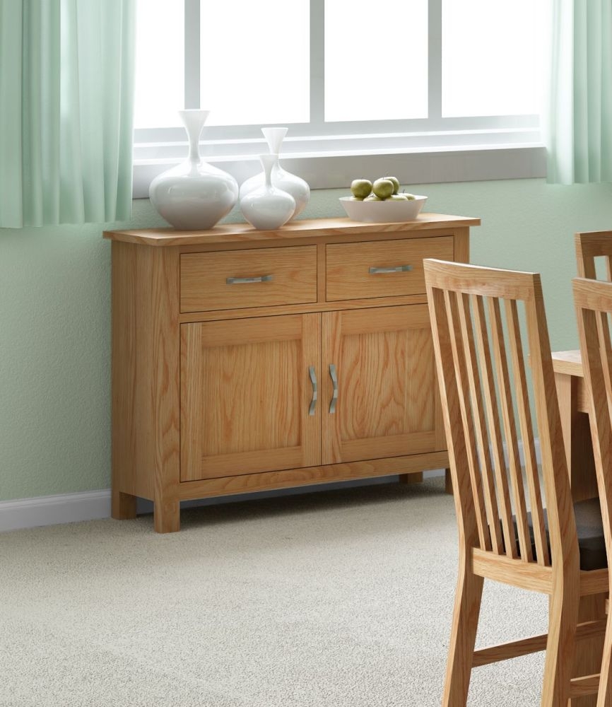 Product photograph of New Trinity Natural Oak Small Sideboard With 2 Doors And 2 Drawers from Choice Furniture Superstore.