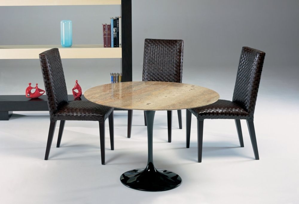 Product photograph of Stone International Flute Marble Round Dining Table With Metal Base - 4 Seater from Choice Furniture Superstore.