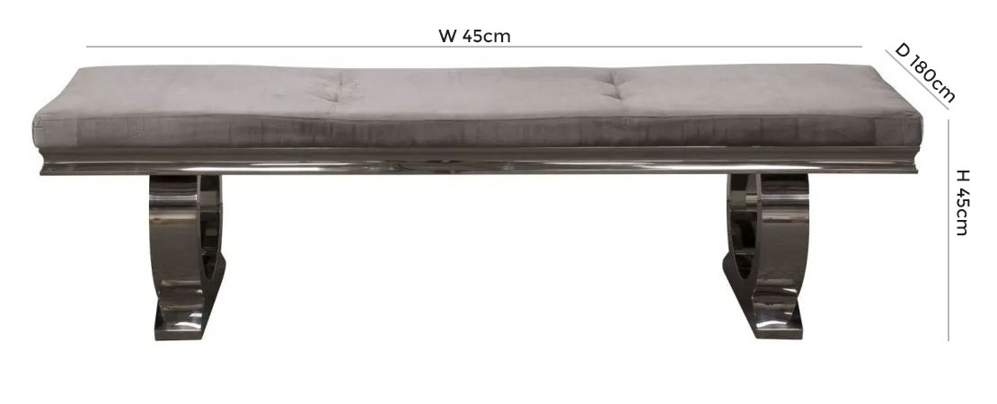 Product photograph of Vida Living Arianna Pewter Velvet Dining Bench from Choice Furniture Superstore.