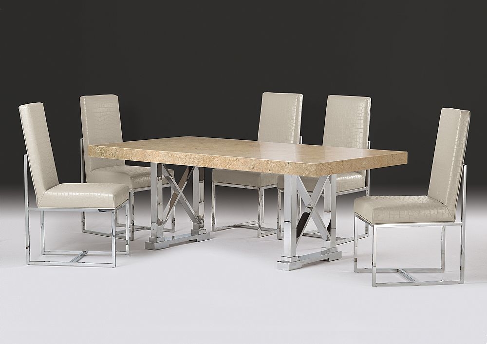 Product photograph of Stone International Impero Dining Table - Marble And Stainless Steel from Choice Furniture Superstore.