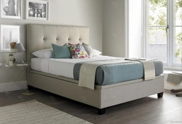 Product photograph of Kaydian Walkworth Ottoman Storage Bed - Oatmeal Fabric from Choice Furniture Superstore.