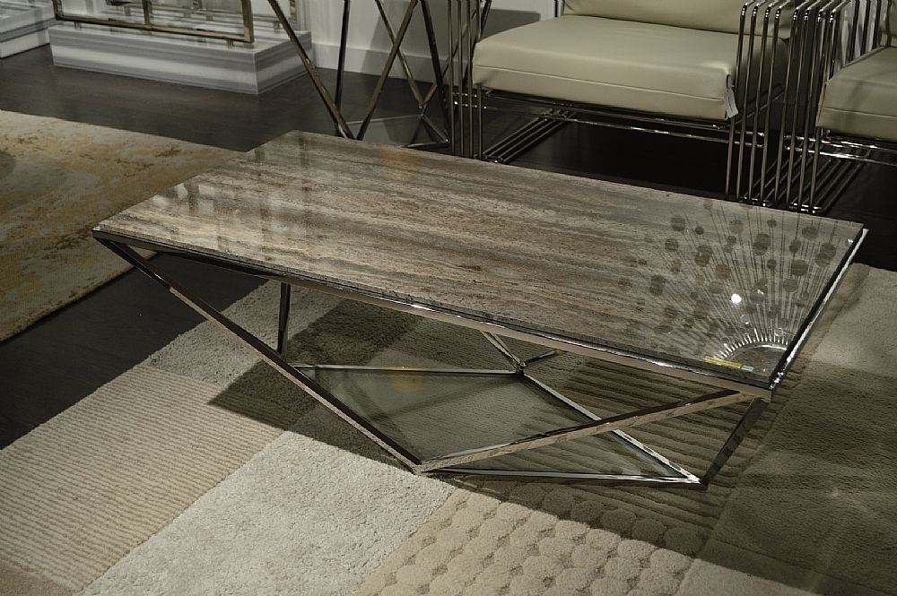 Product photograph of Stone International Stuart Marble Coffee Table - Clear Glass And Polished Stainless Steel from Choice Furniture Superstore.