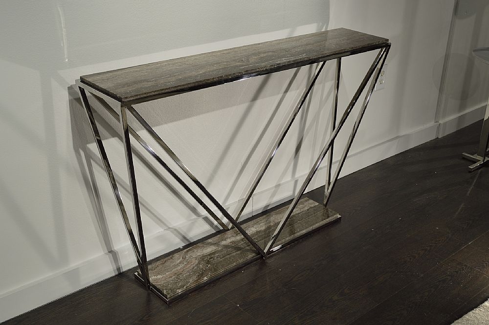 Product photograph of Stone International Stuart Marble Console Table - Clear Glass And Polished Stainless Steel from Choice Furniture Superstore.