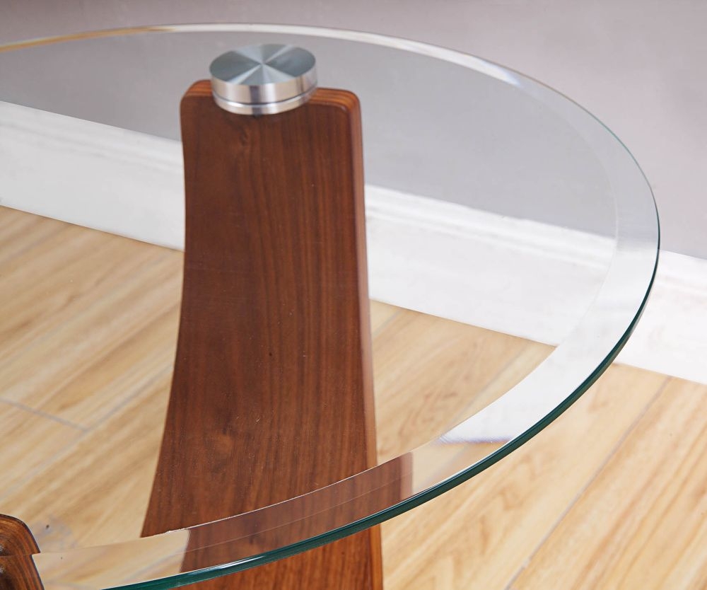 Product photograph of Jual Siena Walnut With Glass Top Round Lamp Table - Jf309 from Choice Furniture Superstore.