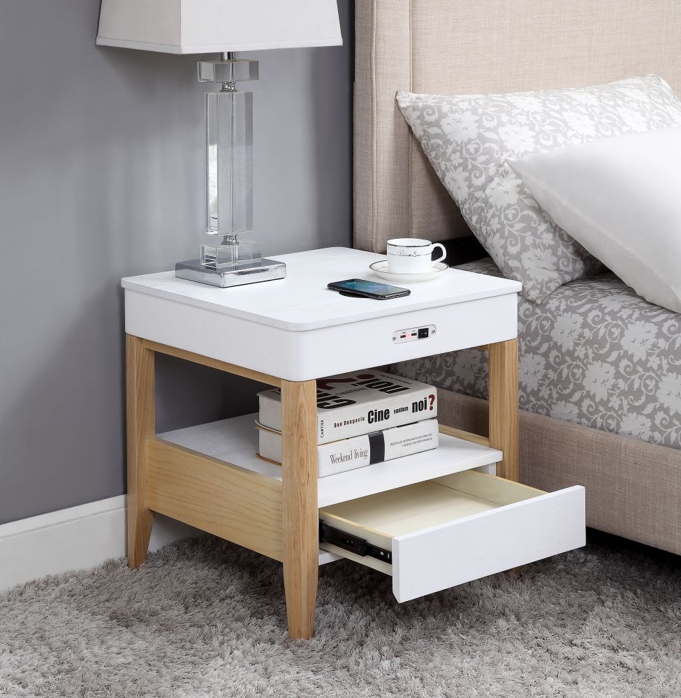 Product photograph of Jual San Francisco White Ash Square Bedside Cabinet - Jf401 from Choice Furniture Superstore.