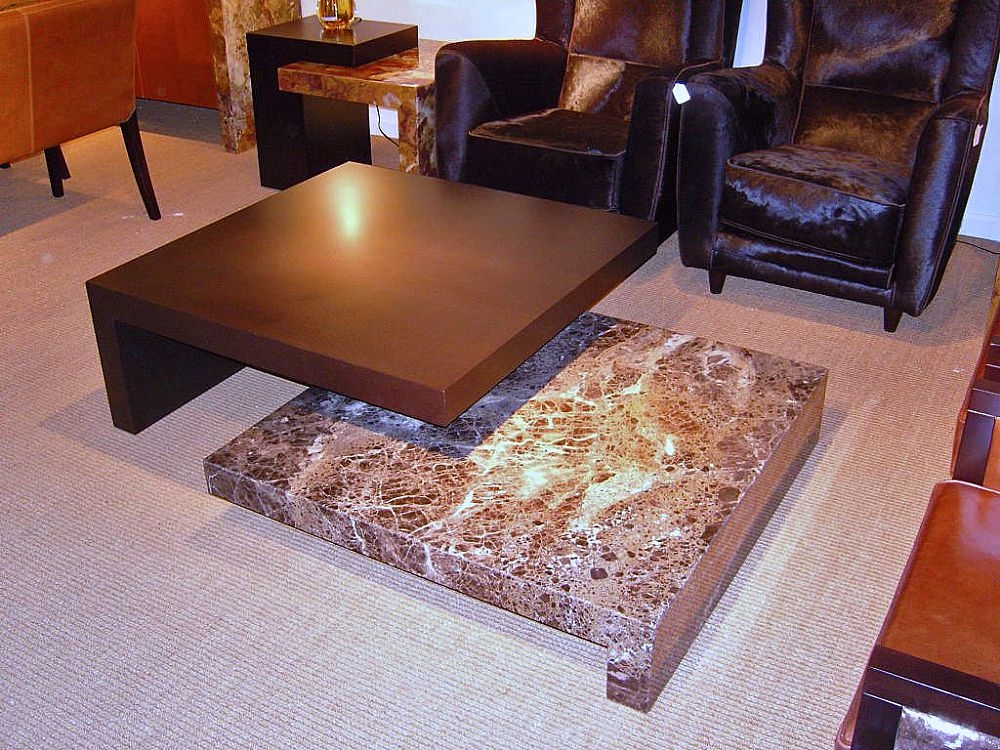 Product photograph of Stone International Twin Square Coffee Table - Marble And Wenge Wood from Choice Furniture Superstore.