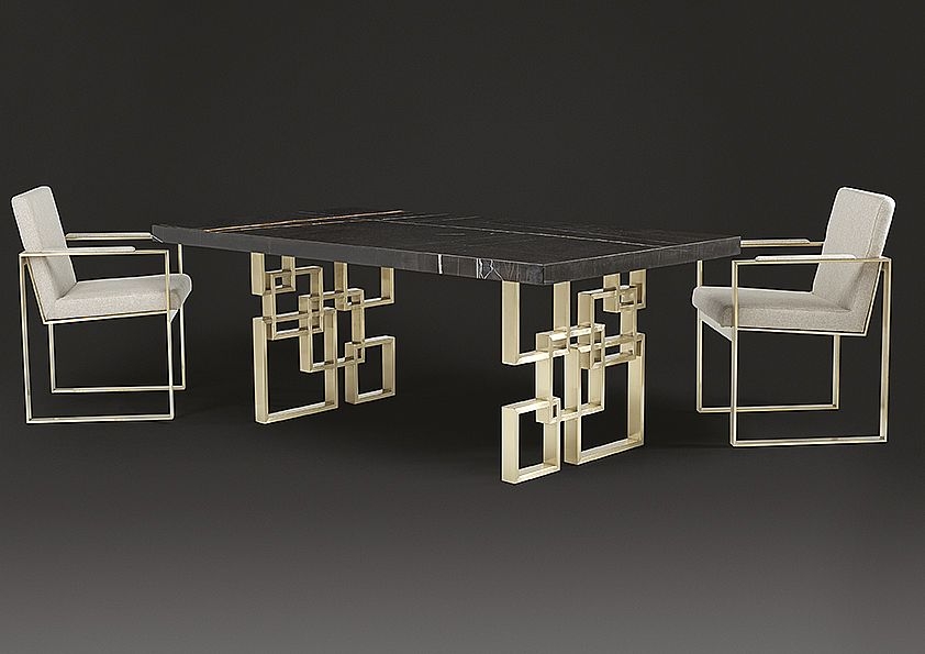 Product photograph of Stone International Windows Dining Table - Marble And Satin Brass from Choice Furniture Superstore.