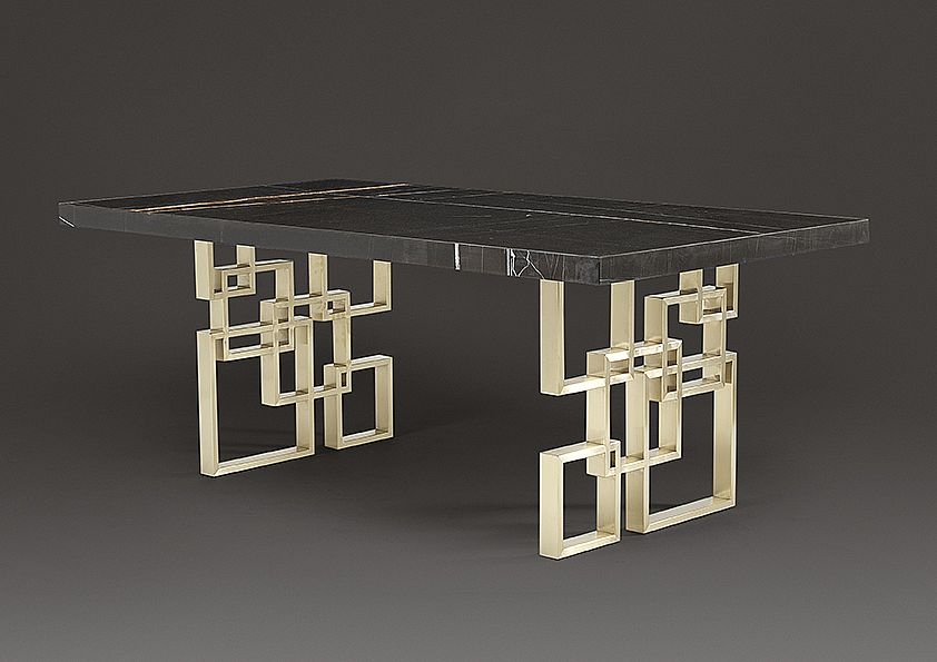 Product photograph of Stone International Windows Dining Table - Marble And Satin Brass from Choice Furniture Superstore.