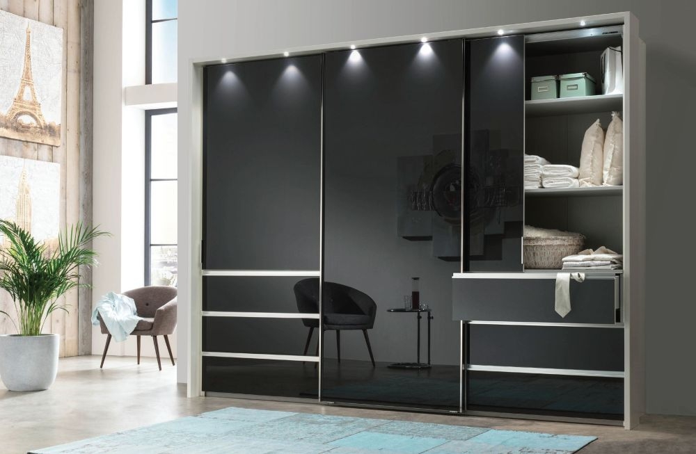 Product photograph of Wiemann Vip Malibu Graphite Glass Front Sliding Wardrobe - Variation Available from Choice Furniture Superstore.