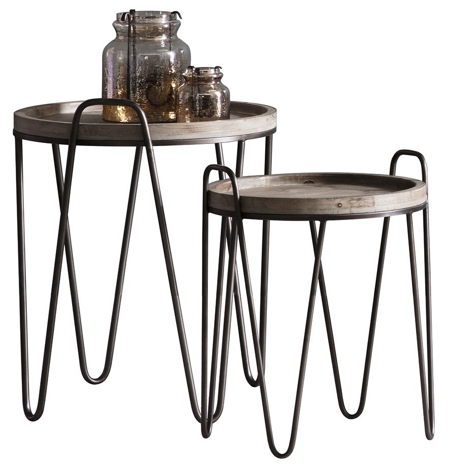 Product photograph of Delaware Metal And Wood Nest Of 2 Tables Hairpin Legs from Choice Furniture Superstore.