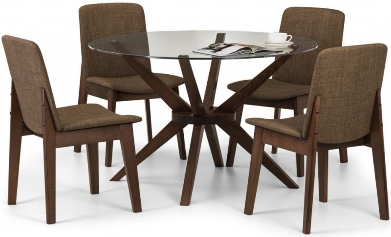 Product photograph of Chelsea Glass And Walnut Round Dining Table - 4 Seater from Choice Furniture Superstore.
