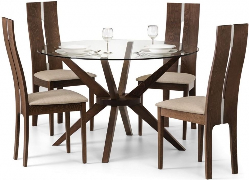 Product photograph of Chelsea Glass And Walnut Round Dining Table - 4 Seater from Choice Furniture Superstore.