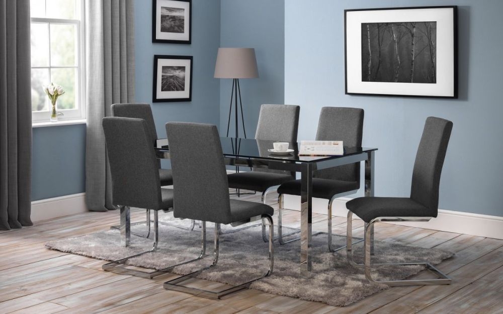 Product photograph of Roma Cantilever Slate Grey Linen Fabric Dining Chair Sold In Pairs from Choice Furniture Superstore.