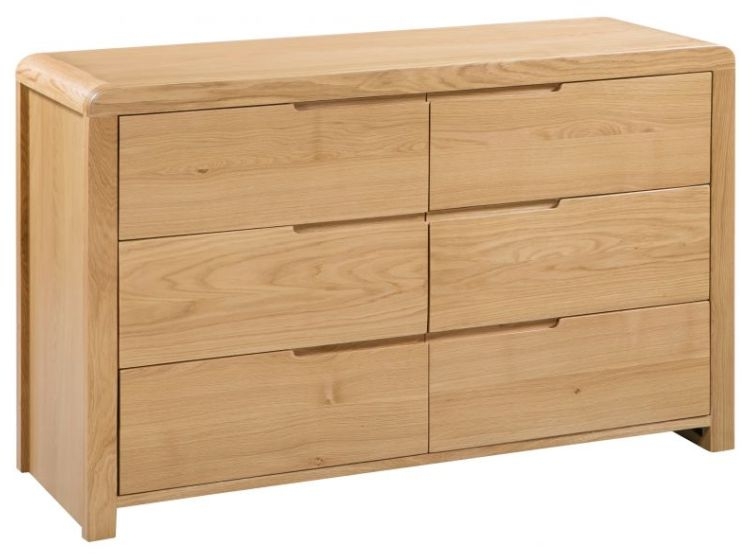 Product photograph of Curve Oak 6 Drawer Wide Chest from Choice Furniture Superstore.