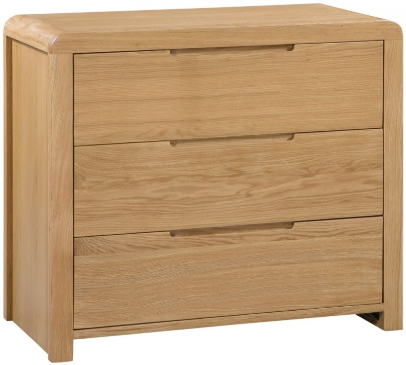 Product photograph of Curve Oak 3 Drawers Chest from Choice Furniture Superstore.