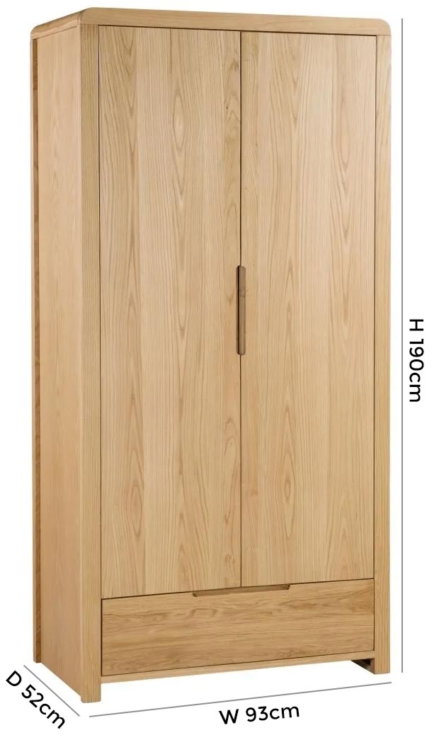 Product photograph of Curve Oak 2 Door 1 Drawer Double Wardrobe from Choice Furniture Superstore.