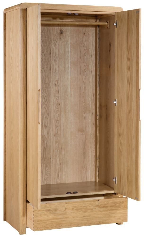 Product photograph of Curve Oak 2 Door 1 Drawer Wardrobe from Choice Furniture Superstore.