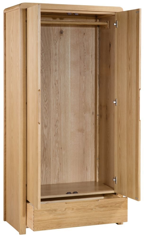 Product photograph of Curve Oak 2 Door 1 Drawer Double Wardrobe from Choice Furniture Superstore.