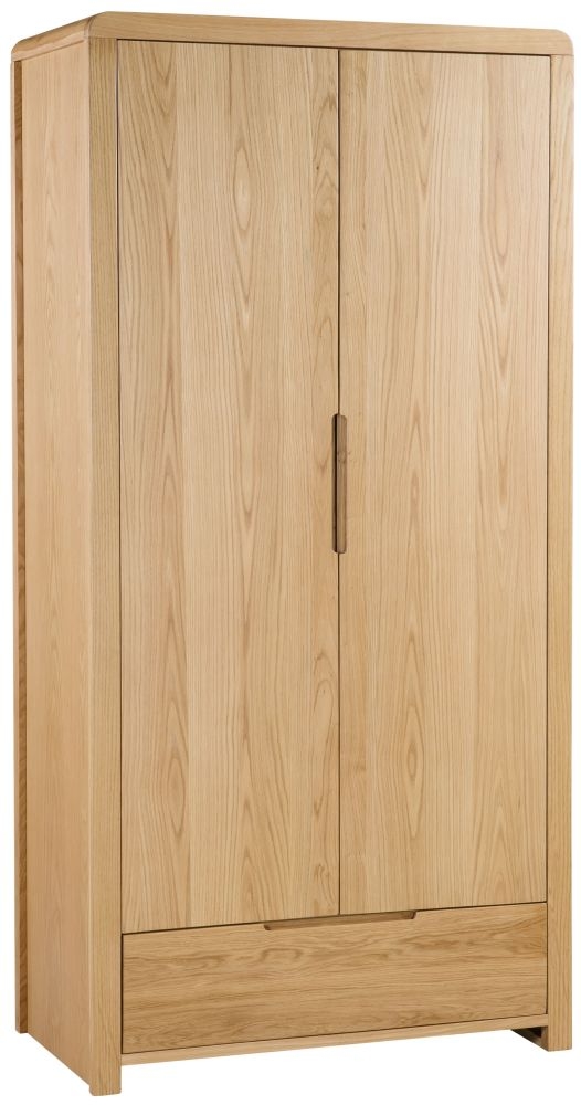 Product photograph of Curve Oak 2 Door 1 Drawer Wardrobe from Choice Furniture Superstore.